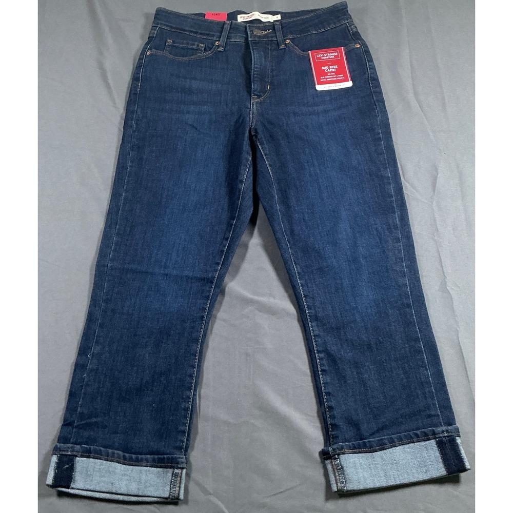 Levi Strauss Signature Mid Rise Capri Jeans Dark Wash Size 4 W27 NWT